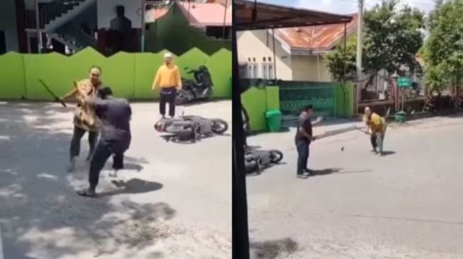 Heboh Video Dua Pria di Palu Terlibat Duel Pakai Balok dan Samurai