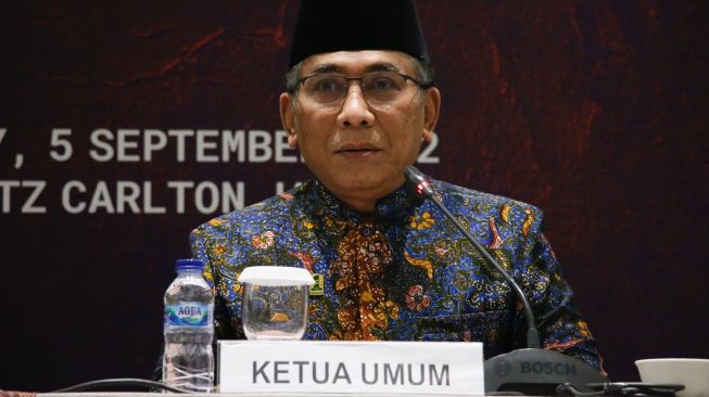 Ketua Umum PBNU KH Yahya Cholil Staquf saat membuka pertemuan perdana Forum Religion 20 (R20) di Jakarta, Senin (5/9/2022). [Dok. Istimewa]