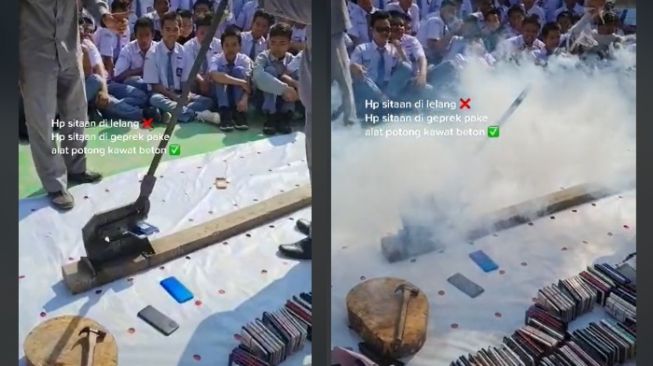 Video Guru Sita HP Siswa, Hancurkan Pakai Alat Potong Beton, Netizen Geram: Sekolah Gak Gitu Amat