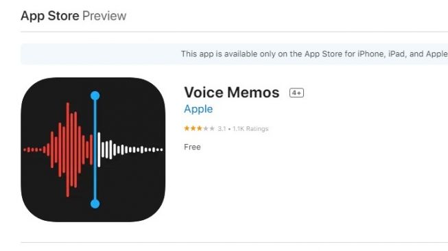 Tampilan aplikasi Voice Memos iPhone. (App Store)