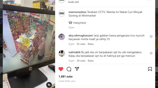 Wanita Berhijab Nekad Curi Minyak Goreng di Minimarket, Aksinya Terekam CCTV: Sengaja Banget Pake Kostum