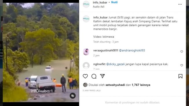 Banjir di Dekat Jembatan Kajuq, 1 Mobil Pikap Terjebak, Videonya Viral di IG: Masuk Air Sudah Itu