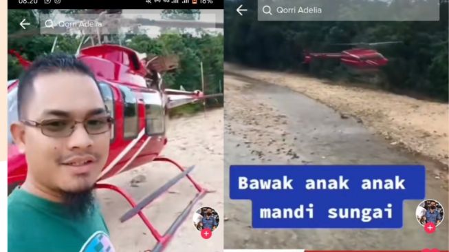 Bapak Ini Bawa Anaknya Mandi di Sungai Pakai Helikopter, Warganet: Sultan Sesungguhnya