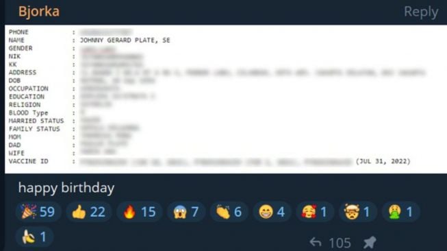 Hacker Bjorka Bocorkan Informasi Pribadi Johnny G Plate, Emot Jempol dan Tepuk Tangan Diberikan Publik