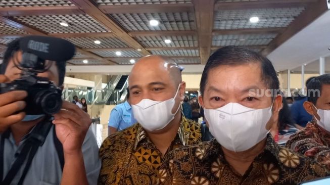 Suharso Monoarfa setelah dinyatakan lengser dari kursi Ketua Umum PPP. (Suara.com/Bagaskara)