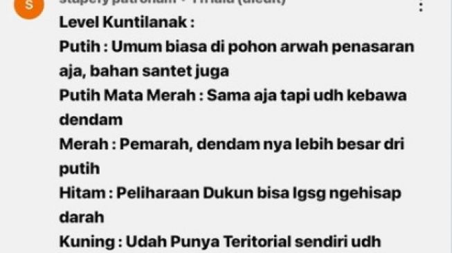 penjelasan soal level kuntilanak curi perhatian publik. [AREAJULID / Twitter]