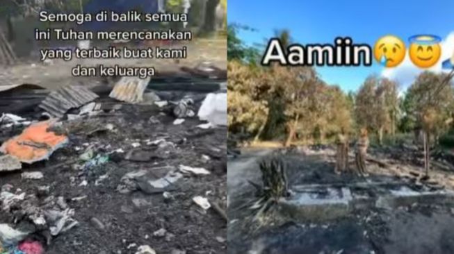 Potret Pengantin Rayakan Pernikahan di Bekas Rumahnya yang Terbakar Sehari Sebelum Acara