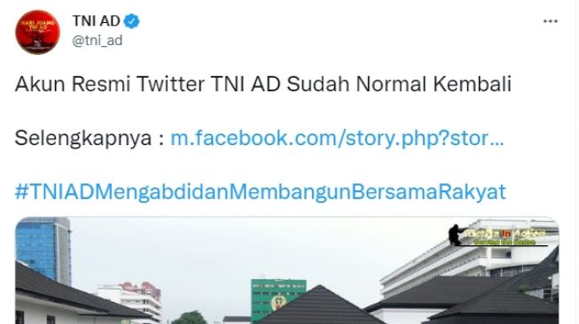 Usai 2 Pekan Dihack Gambar Penguin, Akun Twitter TNI AD Kembali Normal