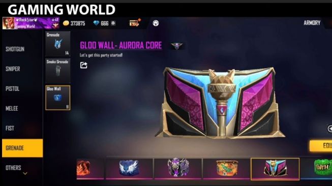 Tampilan skin Gloo Wall Aurora Core Free Fire. (YouTube / Gaming World)