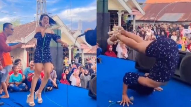 Heboh Koprol Pakai Dress dan High Heels, Aksi Penyanyi Dangdut Ini Buat Penonton Teriak