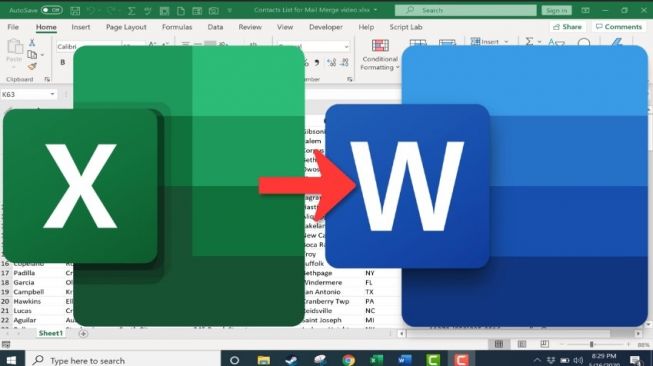 Contoh mail merge dari Excel ke Microsoft Word. (YouTube / Technology for Teachers and Students)