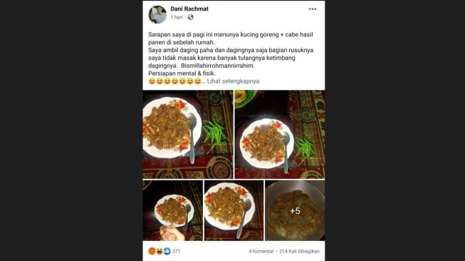 Lelaki Makan Kucing Hamil di Bengkulu Ditangkap, Alasannya Saat Diinterogasi Polisi Bikin Geleng-geleng Kepala. (Dok: Facebook/Dani Rachmat)