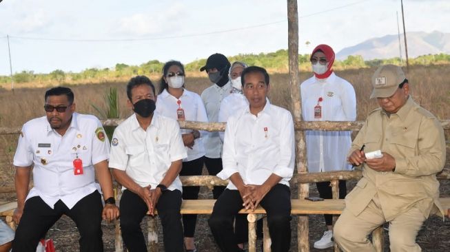 Presiden Joko Widodo bertemu dengan peternak kerbau di Desa Werwaru, Pulau Moa, Kabupaten Maluku Barat Daya, Kamis (15/9/2022).