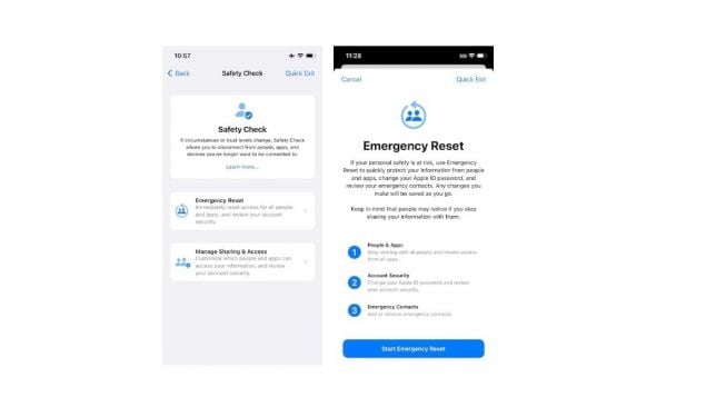 Emergency Reset dalam fitur Safety Check iPhone. (The Verge)
