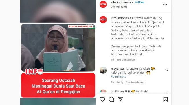 Perempuan Ini Tiba-tiba Terjatuh dan Meninggal saat Baca Al Quran, Netizen Ramai-ramai Layangkan Doa