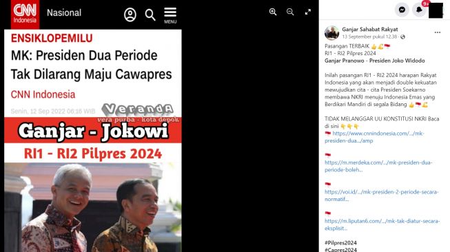 CEK FAKTA: Beredar Kabar Ganjar Pranowo dan Jokowi Duet di Pilpres 2024, Benarkah?