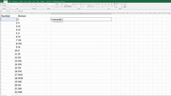 Contoh mengubah angka numrik jadi romawi di Excel. (YouTube / E Micro Tech)