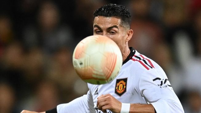Manchester United's Portugal striker Cristiano Ronaldo in action during the second matchday of the 2022-2023 Europa League Group E between Sheriff vs Manchester United at the Zimbru stadium in Chisinau on September 15, 2022 local time.Daniel MIHAILESCU / AFP