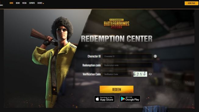 Tampilan situs kode redeem PUBG Mobile. (pubgmobile.com)