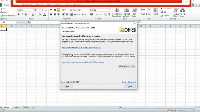Ilustrasi product activation failed di Excel. (YouTube / AniRaTV Official)