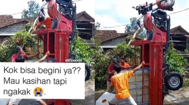 Terlalu Berat Isi Tangki Air, Motor Roda Tiga Ini Terangkat