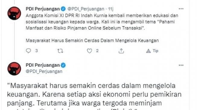 Akun Twitter PDIP Banjir Sindiran Gegara Kasih Wejangan Kelola Keuangan, Warganet: Harga Naik Apa yang Dikelola?