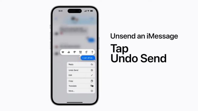 Tampilan fitur Undo Send di iMessage. (YouTube / Apple Support)