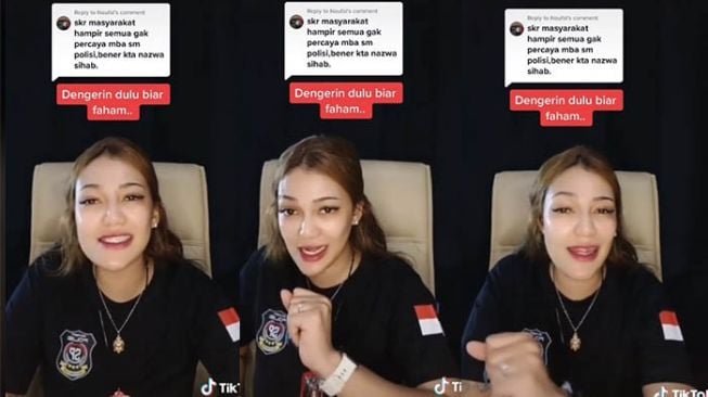 Beredar sebuah video seorang perempuan memperingatkan Najwa Shihab agar tidak sembarangan memberikan penilaian terhadap polisi. [TikTok]