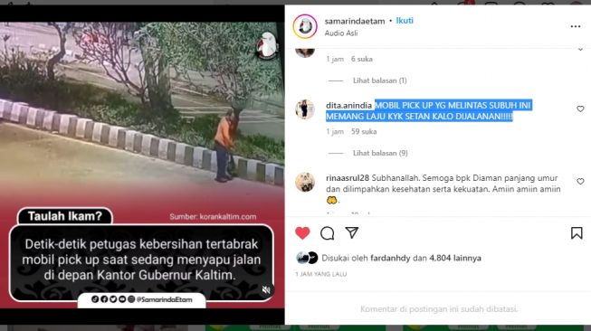 Petugas Kebersihan di Samarinda Ditabrak Mobil Pikap Depan Kantor Gubernur Kaltim, Warganet Kesal: Kayak Setan