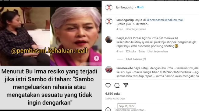 Putri Candrawathi Masih Belum Ditahan, Aktivis Irma Hutabarat Sebut Ferdy Sambo Punya Kartu As Pejabat Polri