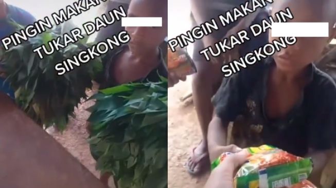 Video Haru Bocil Memelas Tukar Daun Singkong dengan Mi Instan, Aksi Pria Bercelana Loreng Tuai Simpati