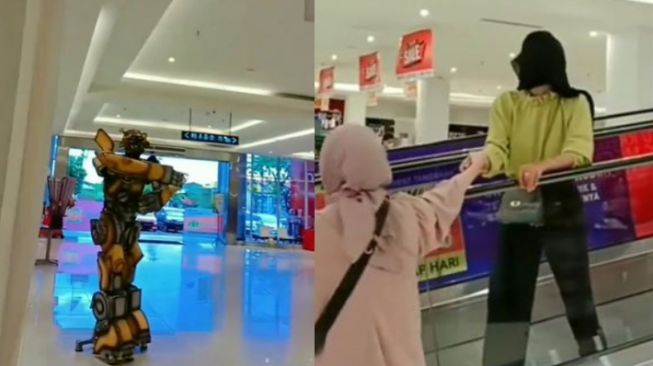 Takut Sama Cosplay Robot, Cara Cewek Ini Turun Eskalator Ini Bikin Ngakak