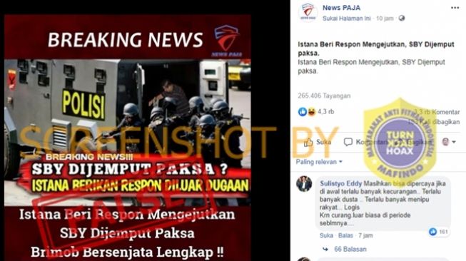 CEK FAKTA: Beredar Foto dengan Narasi SBY Dijemput Paksa Brimob Bersenjata Lengkap, Benarkah?