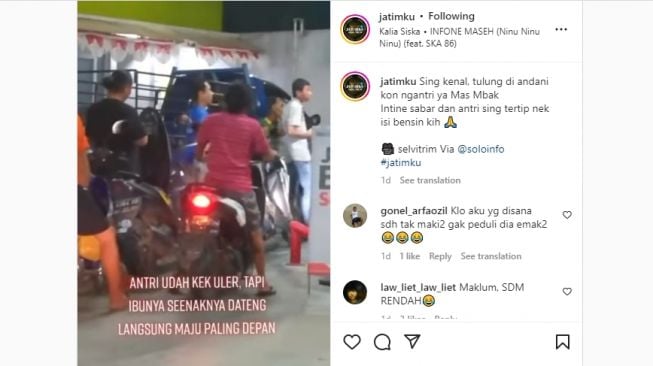 Viral Emak-emak Potong Antrean yang Mengular di SPBU, Tak Gubris Ditegur Orang