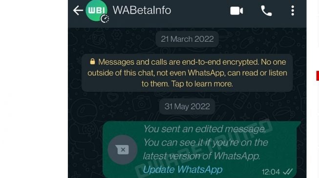 Fitur Edit Pesan Teks di WhatsApp [WABETAINFO/Gadgets360]