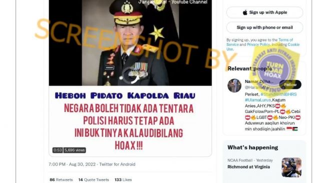 Hoaks pidato Kapolda Riau kembali muncul. [Dok.Istimewa]