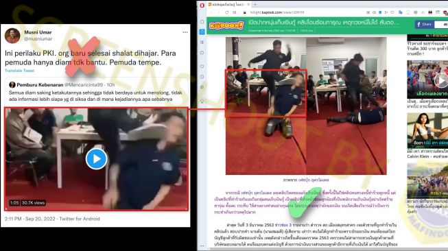 Cuitan Musni Umar salah dan artikel asli dari video. (Twitter/Turnbackhoax.id)