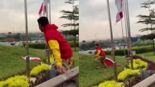 Pria Terjebak Macet Selamatkan Bendera Merah Putih yang Jatuh, Dipuji Warganet