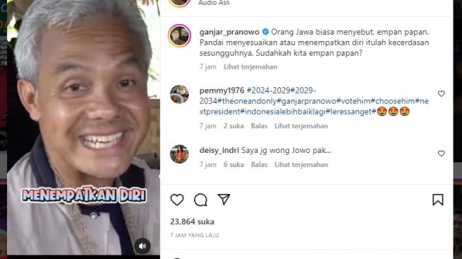 Tangkapan layar video. [Instagram/@ganjar_pranowo]