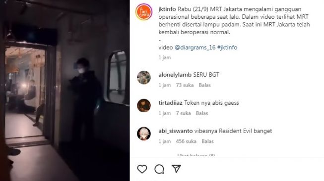 MRT Jakarta alami gangguan operasional, Rabu (21/9/2022). [Instagram @jkt_info]