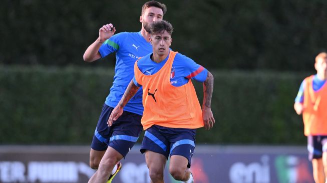 Timnas Italia menjalani pemusatan latihan di Coverciano Technical Centre, Florence jelang menjamu Inggris dalam matchday kelima Liga A Grup 3 UEFA Nations League 2022-2023 di San Siro, Milan pada Sabtu (24/9/2022) mendatang. [figc.it]
