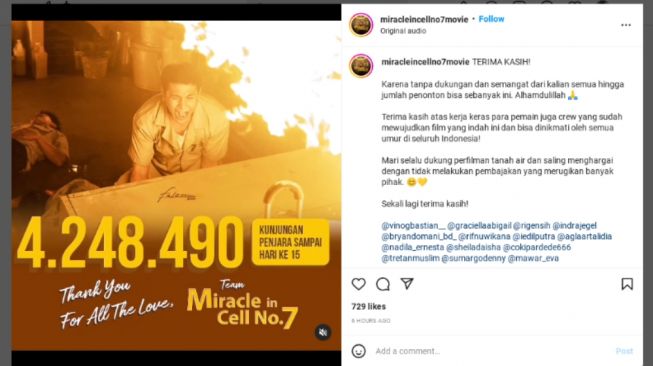 15 Hari Tayang, Miracle in Cell No 7 Makin Mantap di Daftar Film Indonesia Terlaris Tahun 2022