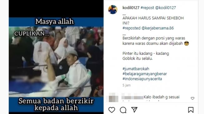 Jemaah kelewat bersemangat berzikir sampai terjengkang dan kejang-kejang. (Instagram/@kodil0127)