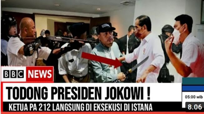 Foto tangkap layar Presiden Jokowi diduga ditodong senjata PA 212 (Youtube/ REKAM JEJAK).