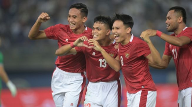Timnas Indonesia selebrasi setelah cetak gol. (pssi.org)