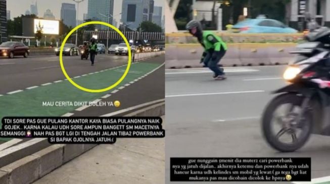 Bikin Haru! Momen Driver Ojol Ambil Powerbanknya Jatuh di Jalan, Customer: Saya Gak Tega