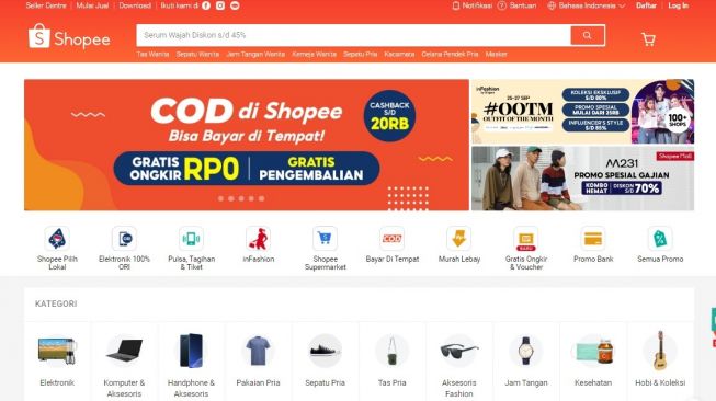 Tampilan situs Shopee Indonesia. (Screenshot)