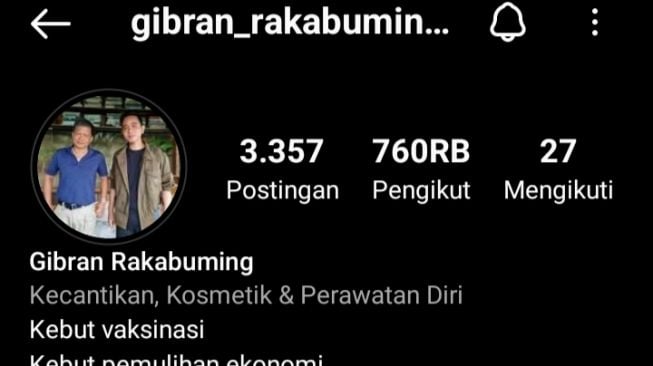 Tangkapan layar Instagram Wali Kota Solo Gibran Rakabuming Raka yang pakai foto profil dengan Rocky Gerung. [Instagram @gibran_rakabuming]