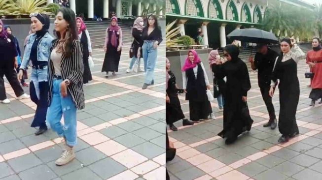 Video Fashion Show di Halaman Masjid Agung Ciamis yang bikin heboh dan viral di media sosial. [HR Online/Istimerwa]