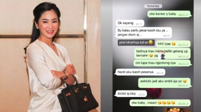 Foto kolase Bunga Zainal dan bidik layar chat.